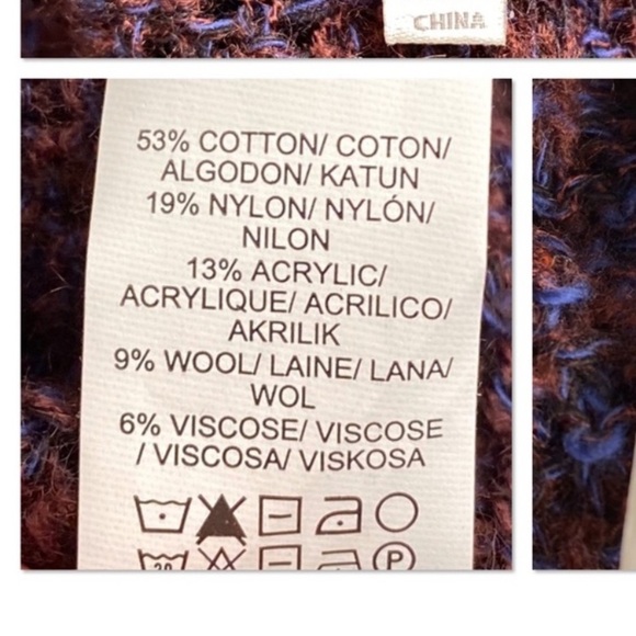 Lucky Brand Crochet Poncho Cardigan Maroon and Blue Size XS/S Wool Open Front - Picture 12 of 12